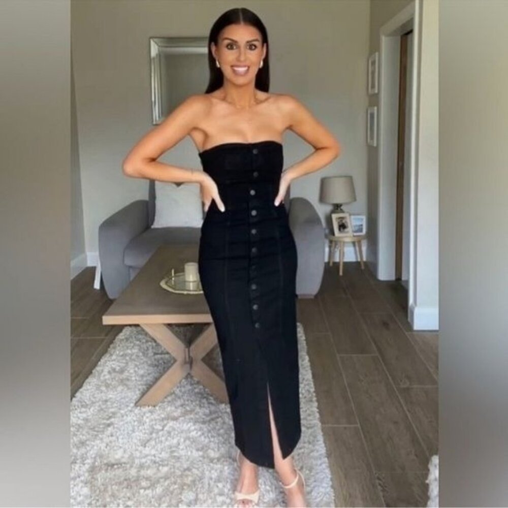 Zara The Denim Bustier  Dress Black Strapless  M NEW